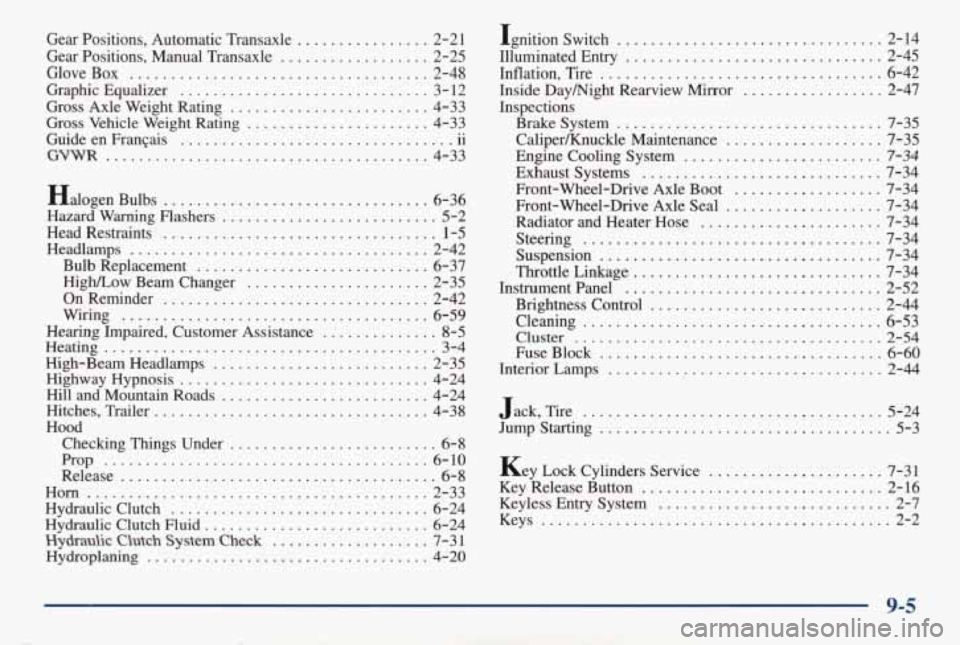 PONTIAC GRAND AM 1998 Owners Manual Gear Positions. Automatic Transaxle ................ 2-21
Gear Positions. Manual Transaxle
.................. 2-25
Glove Box
.................................... 2-48
Graphic Equalizer
. PONTIAC GRAND AM 1998 Owners Manual Gear Positions. Automatic Transaxle ................ 2-21
Gear Positions. Manual Transaxle
.................. 2-25
Glove Box
.................................... 2-48
Graphic Equalizer
.
