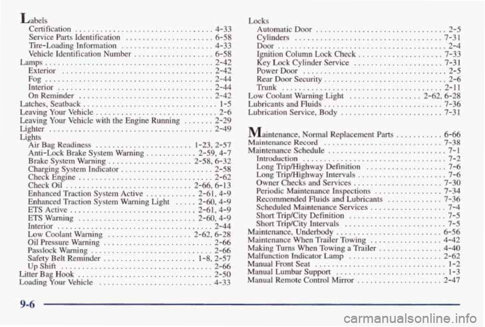 PONTIAC GRAND AM 1998 Owners Manual Labels Certification
................................. 4-33
Service
Parts Identification ..................... 6-58
Tire-Loading Information
...................... 4-33
Vehicle Identification PONTIAC GRAND AM 1998 Owners Manual Labels Certification
................................. 4-33
Service
Parts Identification ..................... 6-58
Tire-Loading Information
...................... 4-33
Vehicle Identification