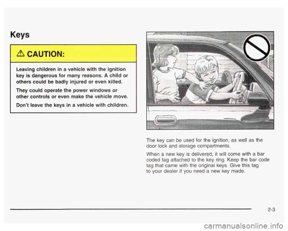 PONTIAC GRAND PRIX 2003 Repair Manual The key can be used for the ignition, as well as the
door lock and storage compartments.
When a new key
is delivered, it will come with a bar
coded tag attached to the key ring. Keep t PONTIAC GRAND PRIX 2003 Repair Manual The key can be used for the ignition, as well as the
door lock and storage compartments.
When a new key
is delivered, it will come with a bar
coded tag attached to the key ring. Keep t