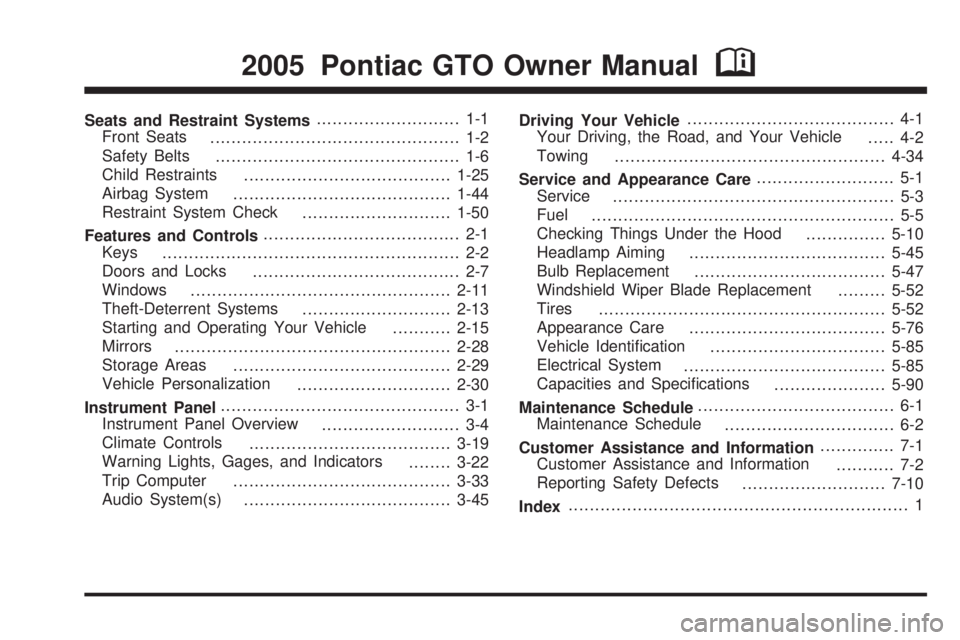 PONTIAC GTO 2005  Owners Manual 