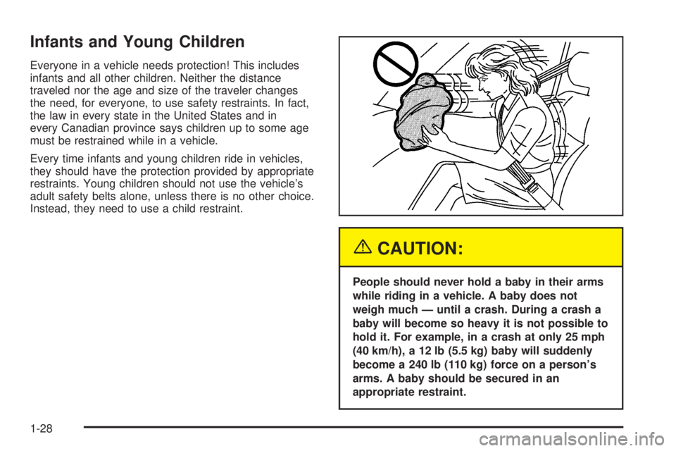 PONTIAC GTO 2005 Owners Guide Infants and Young Children
Everyone in a vehicle needs protection! This includes
infants and all other children. Neither the distance
traveled nor the age and size of the traveler changes
the need, fo