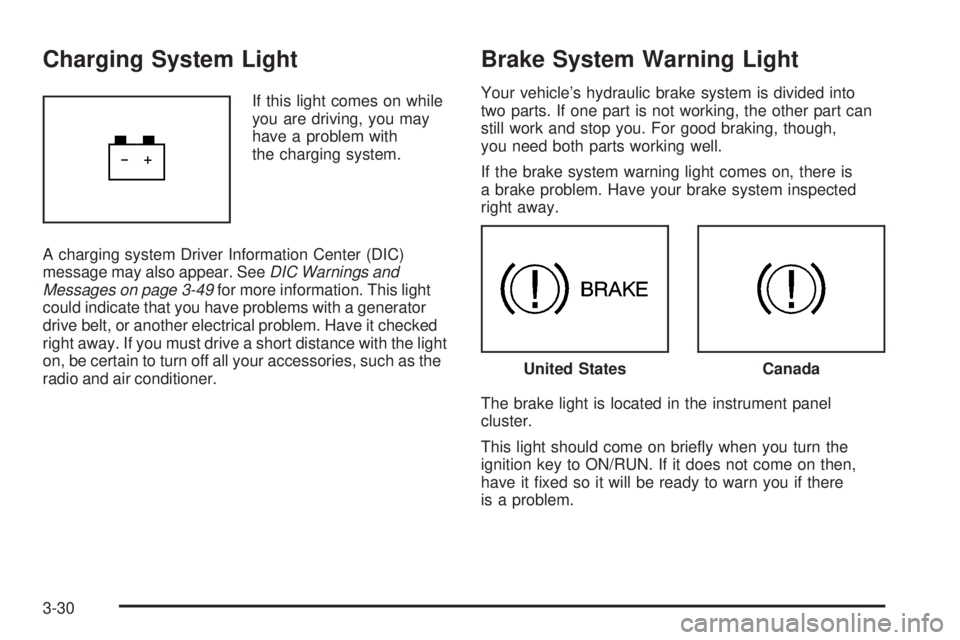 PONTIAC TORRENT 2009 Owners Manual Charging System Light
If this light comes on while
you are driving, you may
have a problem with
the charging system.
A charging system Driver Information Center (DIC)
message may also appear. SeeDIC W PONTIAC TORRENT 2009 Owners Manual Charging System Light
If this light comes on while
you are driving, you may
have a problem with
the charging system.
A charging system Driver Information Center (DIC)
message may also appear. SeeDIC W