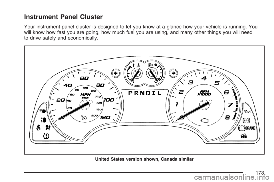 PONTIAC TORRENT 2007  Owners Manual Instrument Panel Cluster
Your instrument panel cluster is designed to let you know at a glance how your vehicle is running. You
will know how fast you are going, how much fuel you are using, and many 