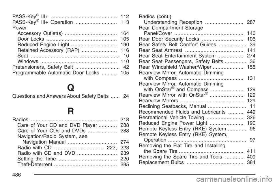 PONTIAC TORRENT 2007  Owners Manual PASS-Key®III+........................................... 112
PASS-Key®III+ Operation........................... 113
Power
Accessory Outlet(s).................................. 164
Door Locks........