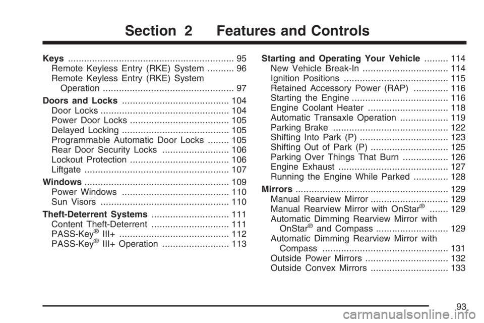 PONTIAC TORRENT 2007  Owners Manual Keys.............................................................. 95
Remote Keyless Entry (RKE) System.......... 96
Remote Keyless Entry (RKE) System
Operation........................................