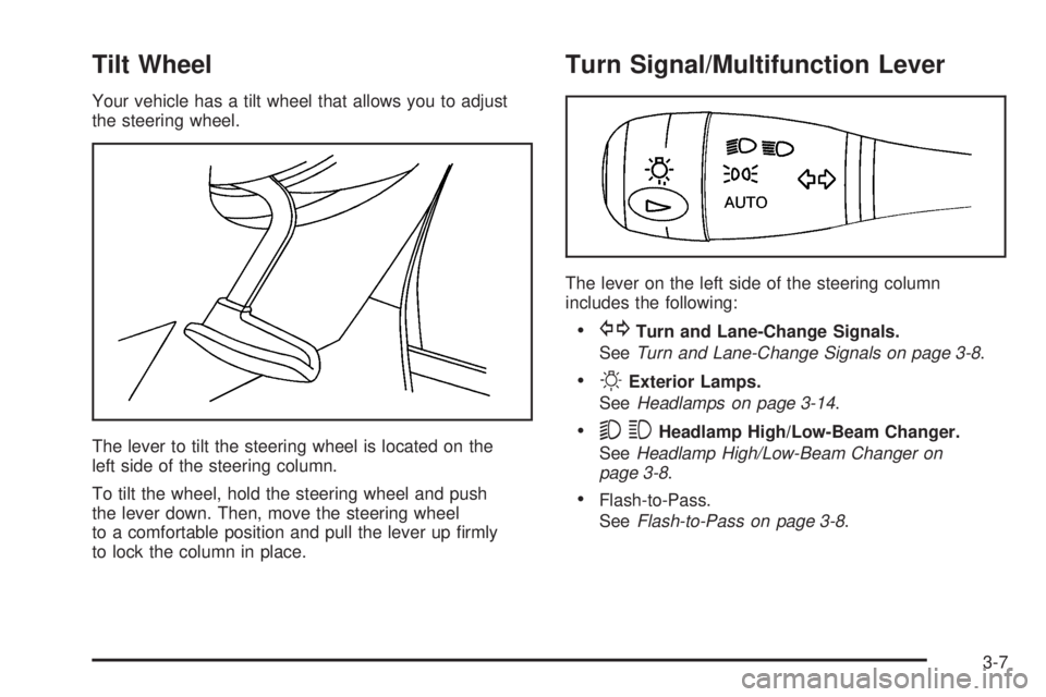 PONTIAC TORRENT 2006  Owners Manual Tilt Wheel
Your vehicle has a tilt wheel that allows you to adjust
the steering wheel.
The lever to tilt the steering wheel is located on the
left side of the steering column.
To tilt the wheel, hold 