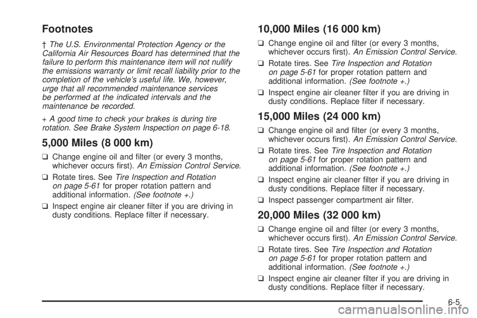 PONTIAC VIBE 2008  Owners Manual Footnotes
†The U.S. Environmental Protection Agency or the
California Air Resources Board has determined that the
failure to perform this maintenance item will not nullify
the emissions warranty or 
