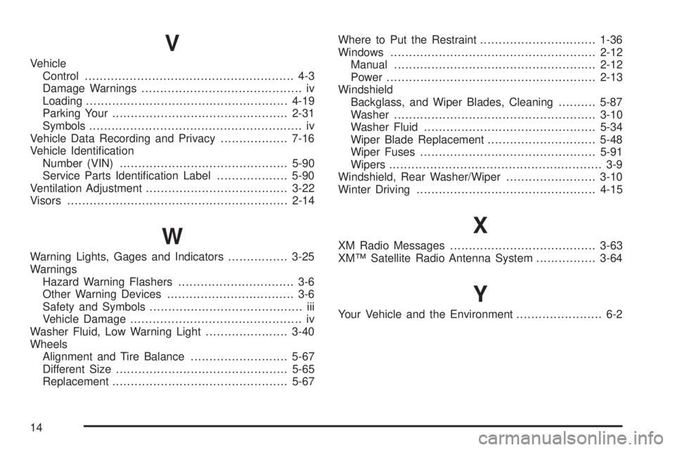 PONTIAC VIBE 2008  Owners Manual V
Vehicle
Control........................................................ 4-3
Damage Warnings........................................... iv
Loading.....................................................