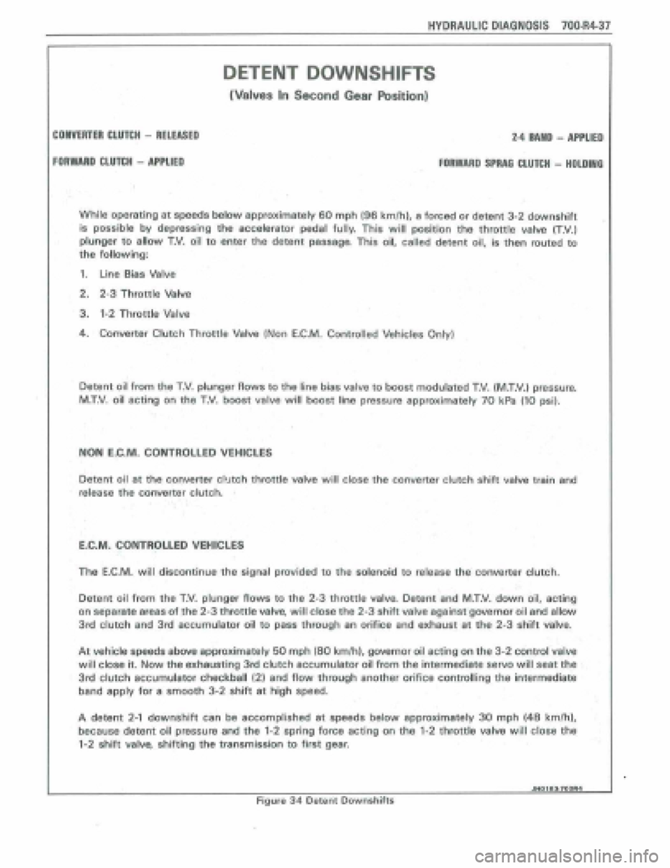 PONTIAC FIERO 1988 Service Repair Manual
HYDRAULIC DIAGNOSIS 7004437
COIYVEIWER CLUTCH - RELEASED
FORWARD CLUltH - APPUEO
DETENT DOWNSHIFTS
1Valves In Second Gear Position)
2.4 BAND - APPLIED
FORWARD
SPRAQ CLUTCH - HOLDING
While ope PONTIAC FIERO 1988 Service Repair Manual
HYDRAULIC DIAGNOSIS 7004437
COIYVEIWER CLUTCH - RELEASED
FORWARD CLUltH - APPUEO
DETENT DOWNSHIFTS
1Valves In Second Gear Position)
2.4 BAND - APPLIED
FORWARD
SPRAQ CLUTCH - HOLDING
While ope