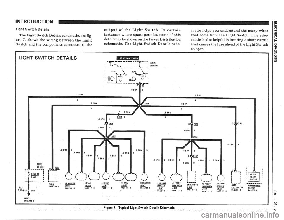 PONTIAC FIERO 1988  Service Repair Manual 
INTRODUCTION 
Light Switch Details output  of the  Light  Switch.  In certain matic helps  you  understand the many  wires 
The Light  Switch Details  schematic,  see 
fig- instances where space perm