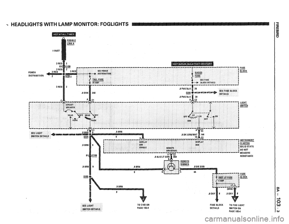PONTIAC FIERO 1988  Service Repair Manual 
HEADLIGHTS WITH LAMP MONITOR: FOGLIGHTS   