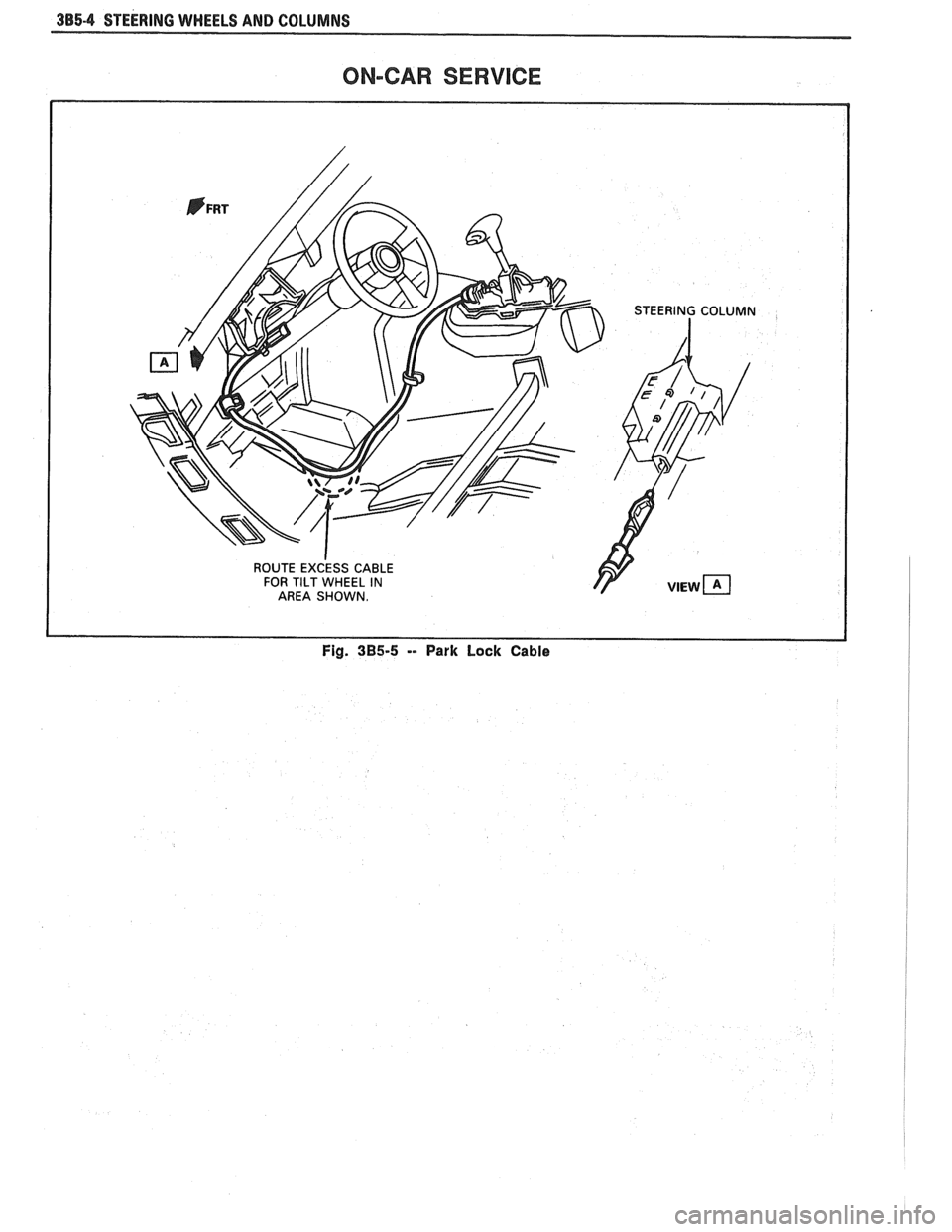 PONTIAC FIERO 1988  Service Repair Manual 
385-4 STEERING WHEELS AND COLUMNS 
ON-CAR SERVICE 
Fig. 3B5-5 -- Park Lock Cable   