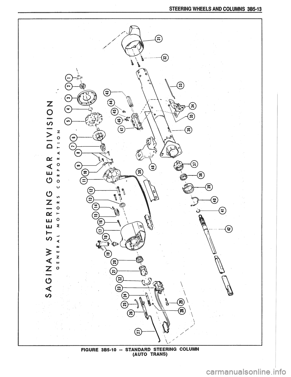 PONTIAC FIERO 1988 Service Repair Manual
STEERING WHEELS AND COLUMNS 385-13
FIGURE 385-10 -- STANDARD STEERING COLUMN (AUTO TRANS) PONTIAC FIERO 1988 Service Repair Manual
STEERING WHEELS AND COLUMNS 385-13
FIGURE 385-10 -- STANDARD STEERING COLUMN (AUTO TRANS)