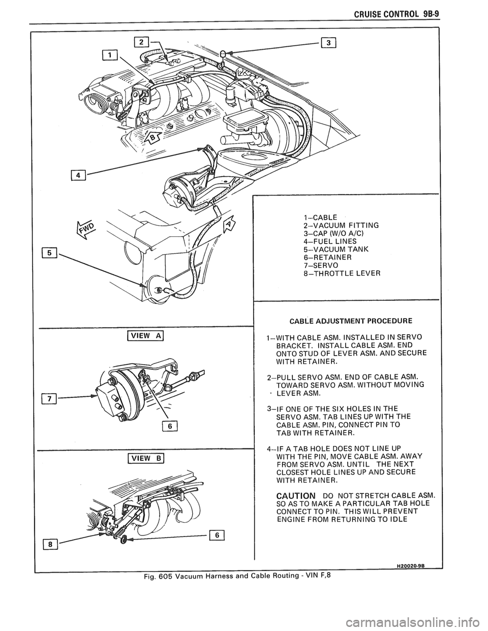 PONTIAC FIERO 1988 Service Repair Manual
CABLE ADJUSTMENT PROCEDURE
1-WITH CABLE ASM. INSTALLED IN SERVO
BRACKET. INSTALL CABLE ASM. END
ONTO STUD OF LEVER ASM. AND SECURE
WlTH RETAINER.
2-PULL SERVO ASM. END OF CABLE ASM.
TO PONTIAC FIERO 1988 Service Repair Manual
CABLE ADJUSTMENT PROCEDURE
1-WITH CABLE ASM. INSTALLED IN SERVO
BRACKET. INSTALL CABLE ASM. END
ONTO STUD OF LEVER ASM. AND SECURE
WlTH RETAINER.
2-PULL SERVO ASM. END OF CABLE ASM.
TO