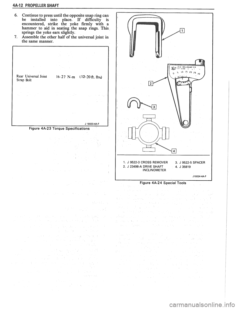 PONTIAC FIERO 1988 Service Repair Manual
$A-1 2 PROPELLER SHAFT
6. Continue to press until the opposite snap ring can
be
installed into place. If difficulty is
encountered, strike the yoke firmly with a
hammer to aid in sea PONTIAC FIERO 1988 Service Repair Manual
$A-1 2 PROPELLER SHAFT
6. Continue to press until the opposite snap ring can
be
installed into place. If difficulty is
encountered, strike the yoke firmly with a
hammer to aid in sea