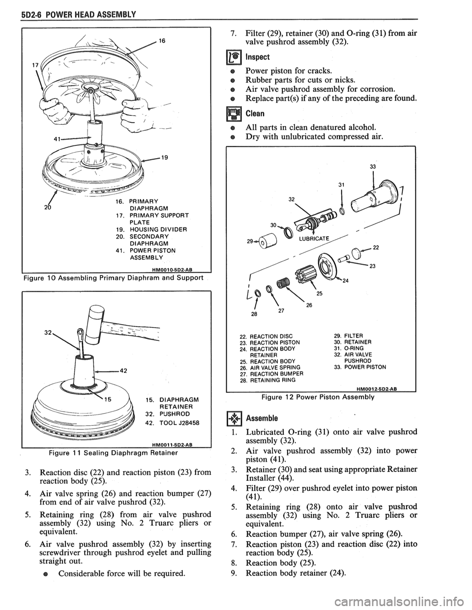 PONTIAC FIERO 1988  Service Repair Manual 
682-6 POWER HEAD ASSEMBLY 
16. PRIMARY DIAPHRAGM 
17. PRIMARY SUPPORT PLATE 19. HOUSING DIVIDER 20. SECONDARY 
DIAPHRAGM 
41. POWER PISTON ASSEMBLY 
Figure 10 Assembling  Primary  Diaphram and  Suppo