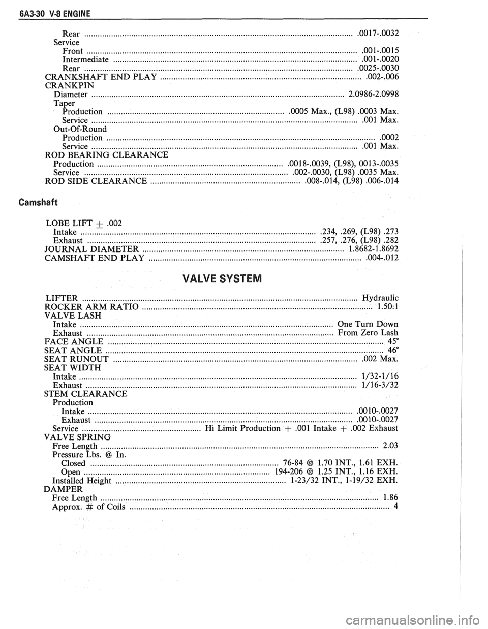 PONTIAC FIERO 1988  Service Repair Manual 
6A3-30 V-8 ENGINE 
.............................................................................................. Rear ................... .. .OO 17-.0032 
Service Front 
............................