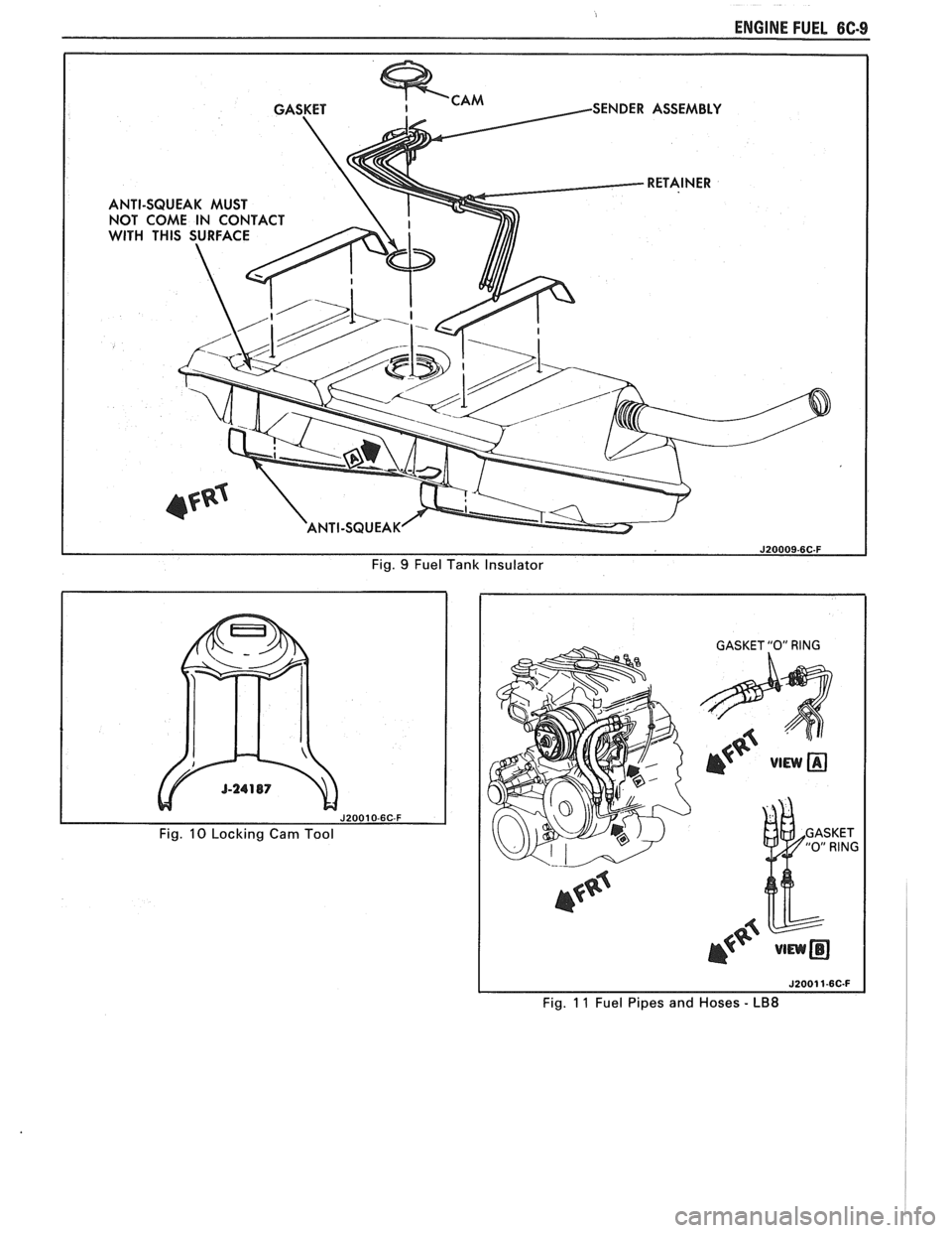 PONTIAC FIERO 1988 Service Repair Manual
Fig. 9 Fuel Tank Insulator
Fig.
10 Locking Cam Tool
GASKET "0" RING
GASKET "0" RING
Fig. 1 1 Fuel Pipes and Hoses - LB8 PONTIAC FIERO 1988 Service Repair Manual
Fig. 9 Fuel Tank Insulator
Fig.
10 Locking Cam Tool
GASKET "0" RING
GASKET "0" RING
Fig. 1 1 Fuel Pipes and Hoses - LB8