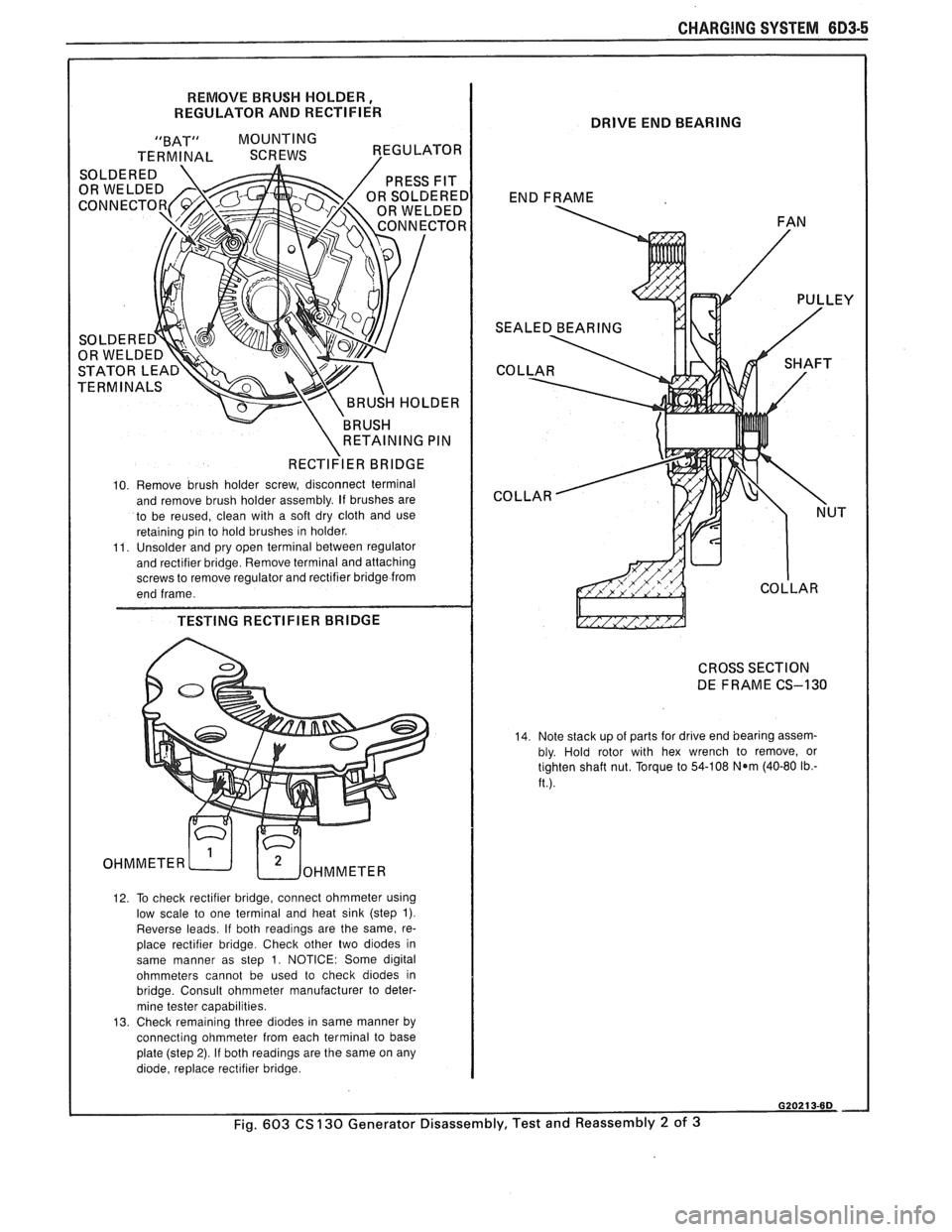 PONTIAC FIERO 1988 Service Repair Manual
CHARGING SYSTEM 6D3-5
REMOVE BRUSH HOLDER,
REGULATOR AND RECTIFIER
"BAT" MOUNTING
TERMINAL SCREWS VEGULATOR I
RECTI~IER BRIDGE I
10. Remove brush holder screw, disconnect terminal
and PONTIAC FIERO 1988 Service Repair Manual
CHARGING SYSTEM 6D3-5
REMOVE BRUSH HOLDER,
REGULATOR AND RECTIFIER
"BAT" MOUNTING
TERMINAL SCREWS VEGULATOR I
RECTI~IER BRIDGE I
10. Remove brush holder screw, disconnect terminal
and