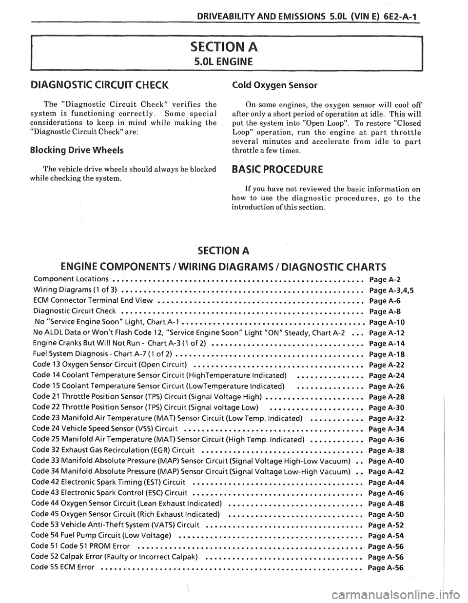 PONTIAC FIERO 1988 Service Repair Manual
DRIVEABILITY AND EMISSIONS S.OL (VIN E) 6EZ-A-1
5.OL ENGINE
DIAGNOS"FC CIRCUIT CHECK Cold Oxygen Sensor
The "Diagnostic Circuit Check" verifies the On some engines. the oxygen sensor will PONTIAC FIERO 1988 Service Repair Manual
DRIVEABILITY AND EMISSIONS S.OL (VIN E) 6EZ-A-1
5.OL ENGINE
DIAGNOS"FC CIRCUIT CHECK Cold Oxygen Sensor
The "Diagnostic Circuit Check" verifies the On some engines. the oxygen sensor will