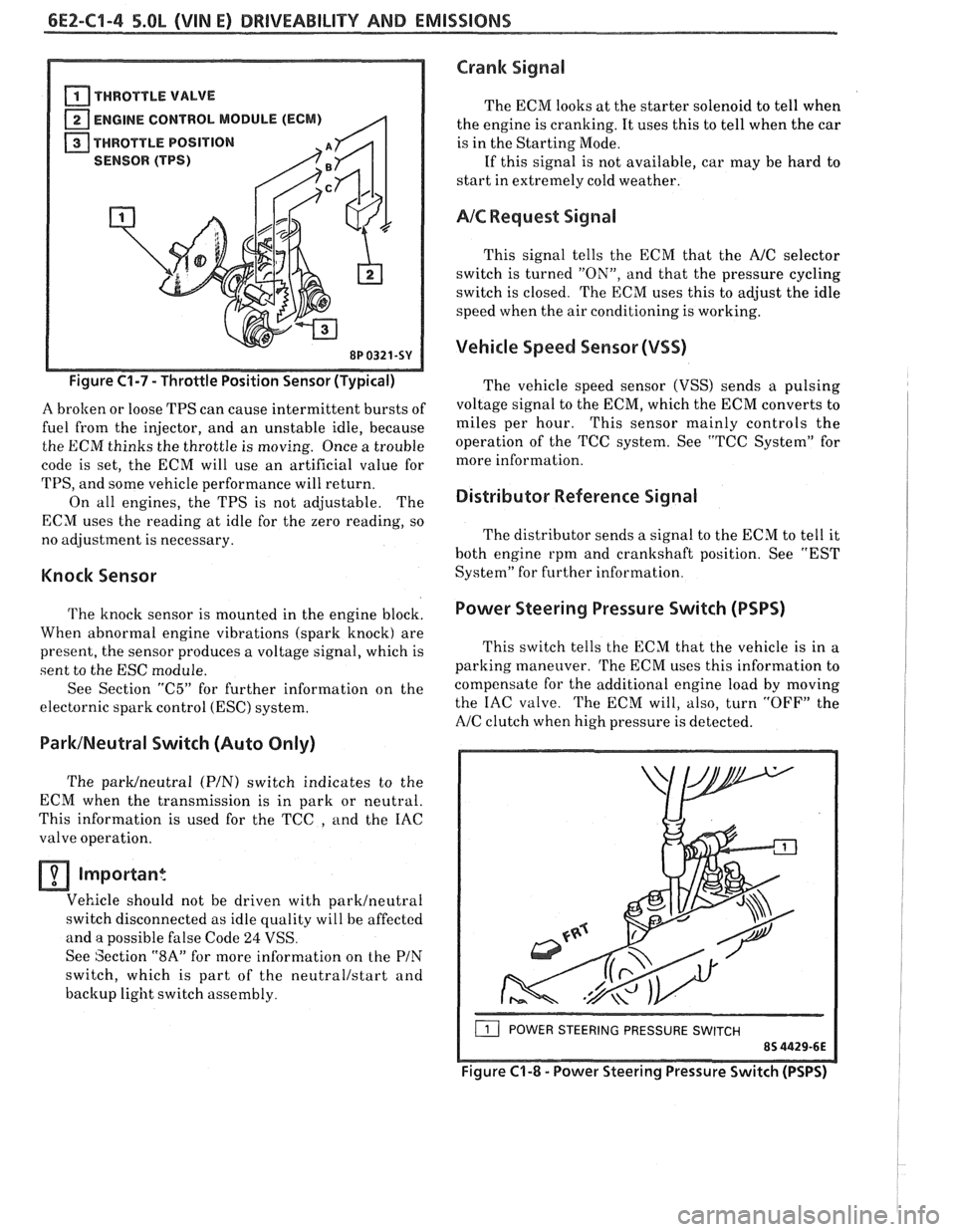 PONTIAC FIERO 1988 Service Repair Manual
6EZ-C1-4 S.OL (VIN E) DRIVEABILITY AND EMISSIONS
THROTTLE VALVE
ENGINE CONTROL MODULE (ECM)
THROTTLE POSITION
(TPS)
8P 0321.
Figure C1-7 - Throttle Position Sensor (Typical)
A brolten or loo PONTIAC FIERO 1988 Service Repair Manual
6EZ-C1-4 S.OL (VIN E) DRIVEABILITY AND EMISSIONS
THROTTLE VALVE
ENGINE CONTROL MODULE (ECM)
THROTTLE POSITION
(TPS)
8P 0321.
Figure C1-7 - Throttle Position Sensor (Typical)
A brolten or loo