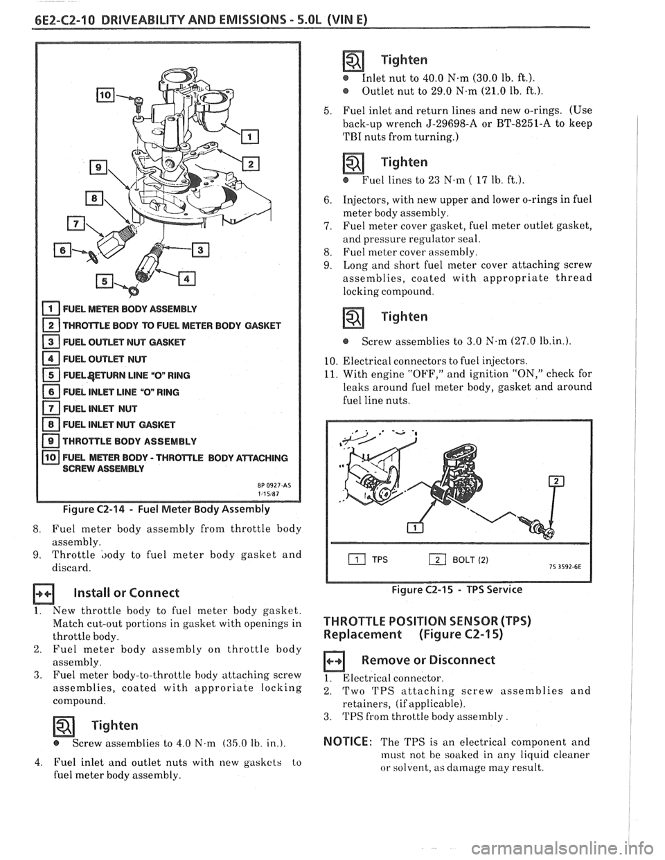 PONTIAC FIERO 1988 Service Repair Manual
6E2-CZ-10 DRlVEABlLlTV AND EMISSIONS - 5.OL (WIN E)
FUEL METER BODY ASSEMBLY
THROTTLE BODY TO FUEL METER BODY GASKET
- 13 FUEL OUTLET NUT CASKET
1 FUEL OUTLET NUT - 1 FUEL$ETURN LlNE "Ow R PONTIAC FIERO 1988 Service Repair Manual
6E2-CZ-10 DRlVEABlLlTV AND EMISSIONS - 5.OL (WIN E)
FUEL METER BODY ASSEMBLY
THROTTLE BODY TO FUEL METER BODY GASKET
- 13 FUEL OUTLET NUT CASKET
1 FUEL OUTLET NUT - 1 FUEL$ETURN LlNE "Ow R