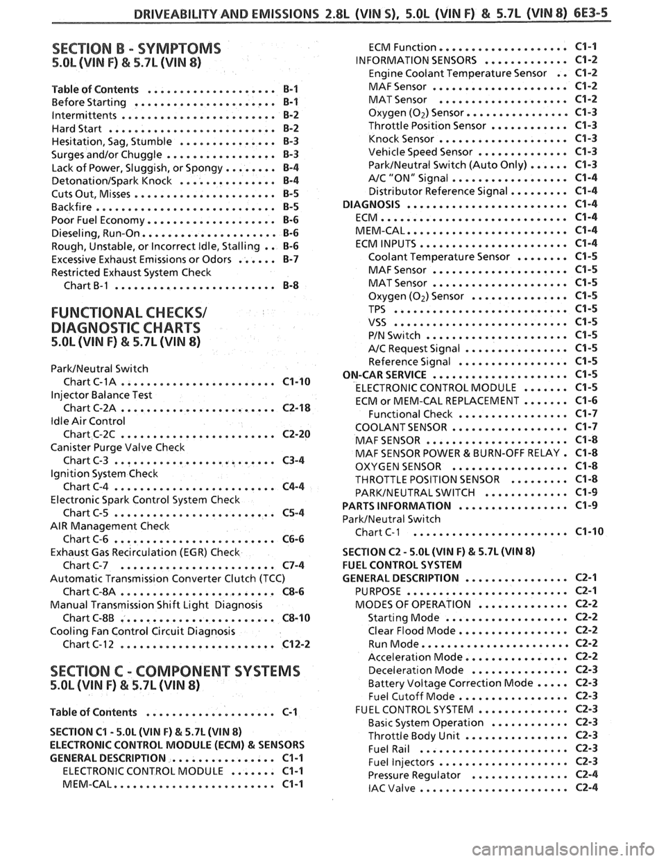 PONTIAC FIERO 1988 Service Repair Manual
DRIVEABILITVAND EMISSIONS Z.$L (VIN 5). 5.OL (VIN F) & 5.7L (VIN 8) 6E3-5
SECTION B . SYMPTOMS
5.OL (VIN F) & 5.7L (VIN 8)
.................... Table of Contents B-1
................... Before S PONTIAC FIERO 1988 Service Repair Manual
DRIVEABILITVAND EMISSIONS Z.$L (VIN 5). 5.OL (VIN F) & 5.7L (VIN 8) 6E3-5
SECTION B . SYMPTOMS
5.OL (VIN F) & 5.7L (VIN 8)
.................... Table of Contents B-1
................... Before S