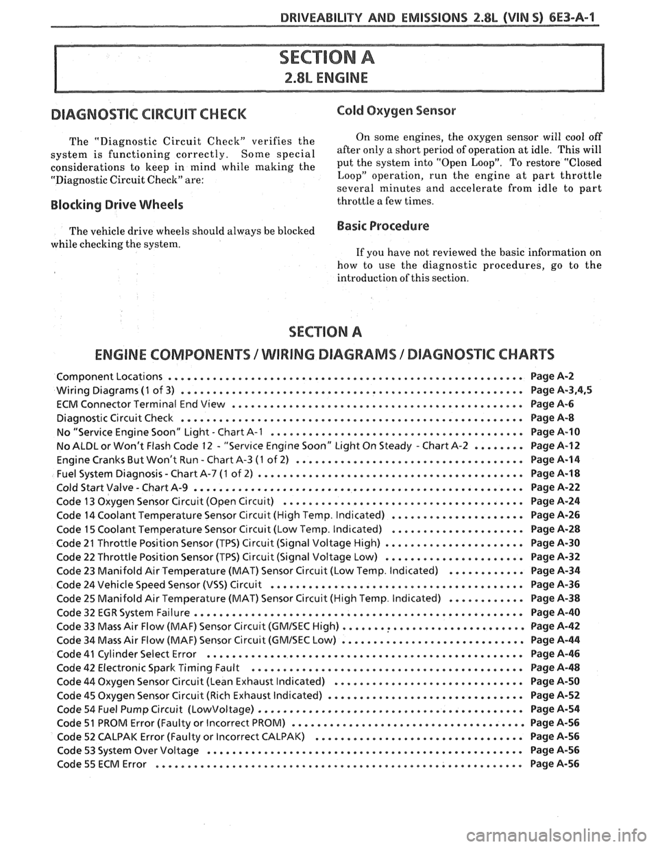 PONTIAC FIERO 1988 Service Repair Manual
DRIVEABILITY AND EMISSIONS f.8b (VIN S) 6E3-A-1
Cold Oxygen Sensor
The "Diagnostic Circuit Check" verifies the On some engines.
the oxygen sensor will cool off
system is functioning correctl PONTIAC FIERO 1988 Service Repair Manual
DRIVEABILITY AND EMISSIONS f.8b (VIN S) 6E3-A-1
Cold Oxygen Sensor
The "Diagnostic Circuit Check" verifies the On some engines.
the oxygen sensor will cool off
system is functioning correctl