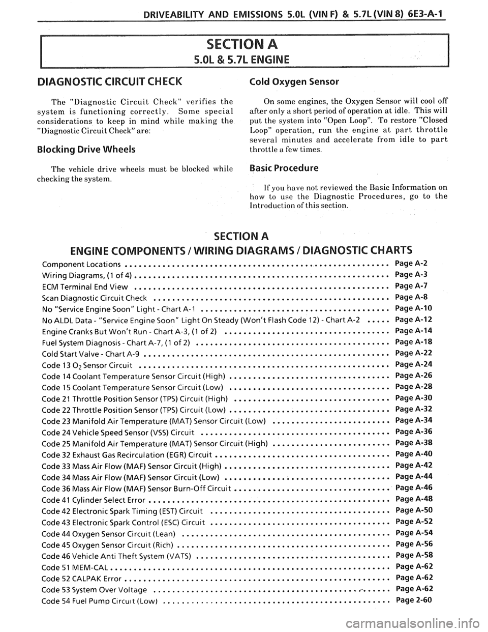 PONTIAC FIERO 1988 Service Repair Manual
DRIVEABILITY AND EMISSIONS 5.OL (VIM F) & 5.7L(VIN 8) 6E3-A-1
DIAGNOSIC CIRCUIT CHECK Cold Oxygen Sensor
The "Diagnostic Circuit Check" verifies the On some engines. the Oxygen Sensor will PONTIAC FIERO 1988 Service Repair Manual
DRIVEABILITY AND EMISSIONS 5.OL (VIM F) & 5.7L(VIN 8) 6E3-A-1
DIAGNOSIC CIRCUIT CHECK Cold Oxygen Sensor
The "Diagnostic Circuit Check" verifies the On some engines. the Oxygen Sensor will