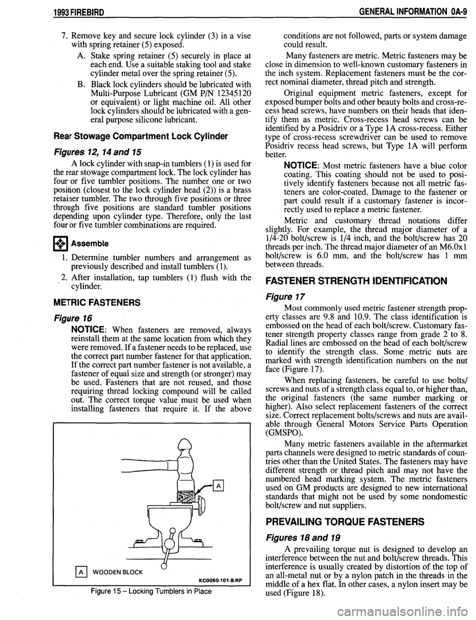 PONTIAC FIREBIRD 1993  Service User Guide 