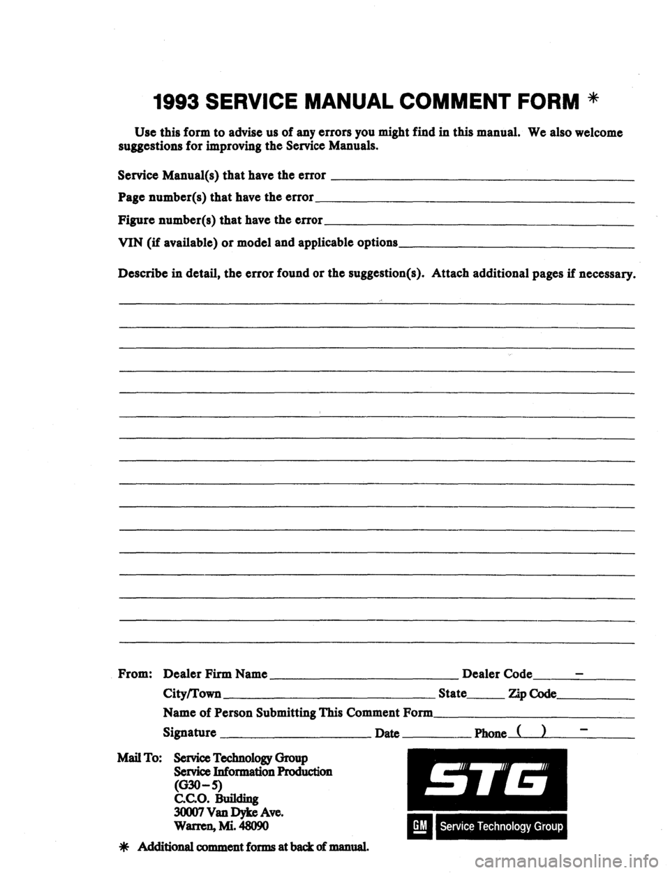 PONTIAC FIREBIRD 1993  Service Repair Manual 