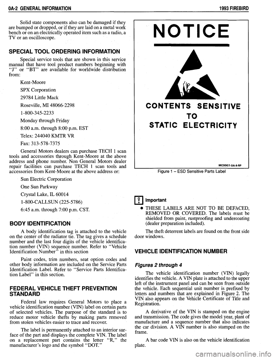 PONTIAC FIREBIRD 1993  Service Repair Manual 