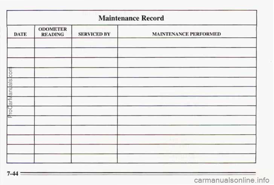 PONTIAC BONNEVILLE 1995 Owners Manual Maintenance Record
7-44
ProCarManuals.com PONTIAC BONNEVILLE 1995 Owners Manual Maintenance Record
7-44
ProCarManuals.com