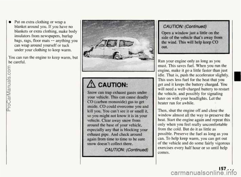 PONTIAC BONNEVILLE 1994  Owners Manual Put  on extra  clothing  or  wrap  a 
blanket  around  you.  If you  have  no 
blankets  or  extra  clothing,  make body 
insulators  from  newspapers,  burlap 
bags,  rags,  floor  mats 
-- anything 
