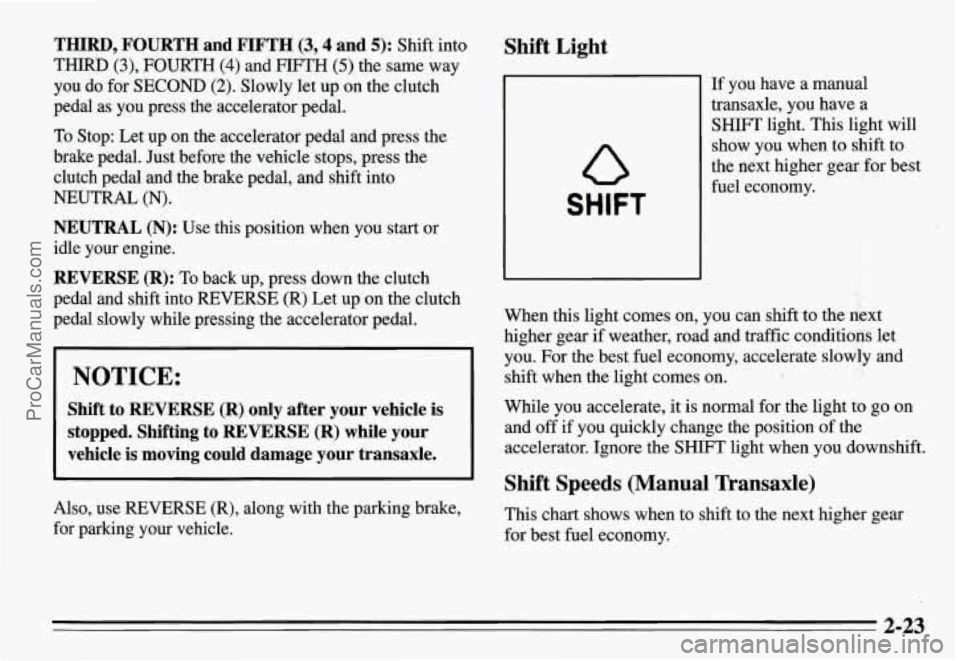 PONTIAC GRAND-AM 1995 Manual PDF THIRD, FOURTH and FIFTH (3,4 and 5): Shift into
THIRD (3), FOURTH (4) and l?lFTH (5) the same way
you do for
SECOND (2). Slowly let up on the clutch
pedal as you press the accelerator PONTIAC GRAND-AM 1995 Manual PDF THIRD, FOURTH and FIFTH (3,4 and 5): Shift into
THIRD (3), FOURTH (4) and l?lFTH (5) the same way
you do for
SECOND (2). Slowly let up on the clutch
pedal as you press the accelerator