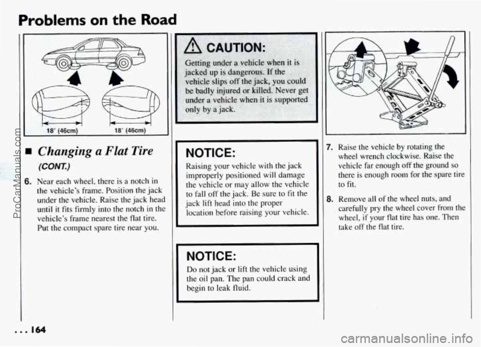 PONTIAC GRAND-AM 1994 Owners Manual Problems on the Road
18 (46cm) 18" (46cm)
Changing a Flat Tire
(CONT.)
i. Near each wheel, there is a notch in
the vehicles frame. Position the jack
under the vehicle. Raise the jack h PONTIAC GRAND-AM 1994 Owners Manual Problems on the Road
18 (46cm) 18" (46cm)
Changing a Flat Tire
(CONT.)
i. Near each wheel, there is a notch in
the vehicles frame. Position the jack
under the vehicle. Raise the jack h