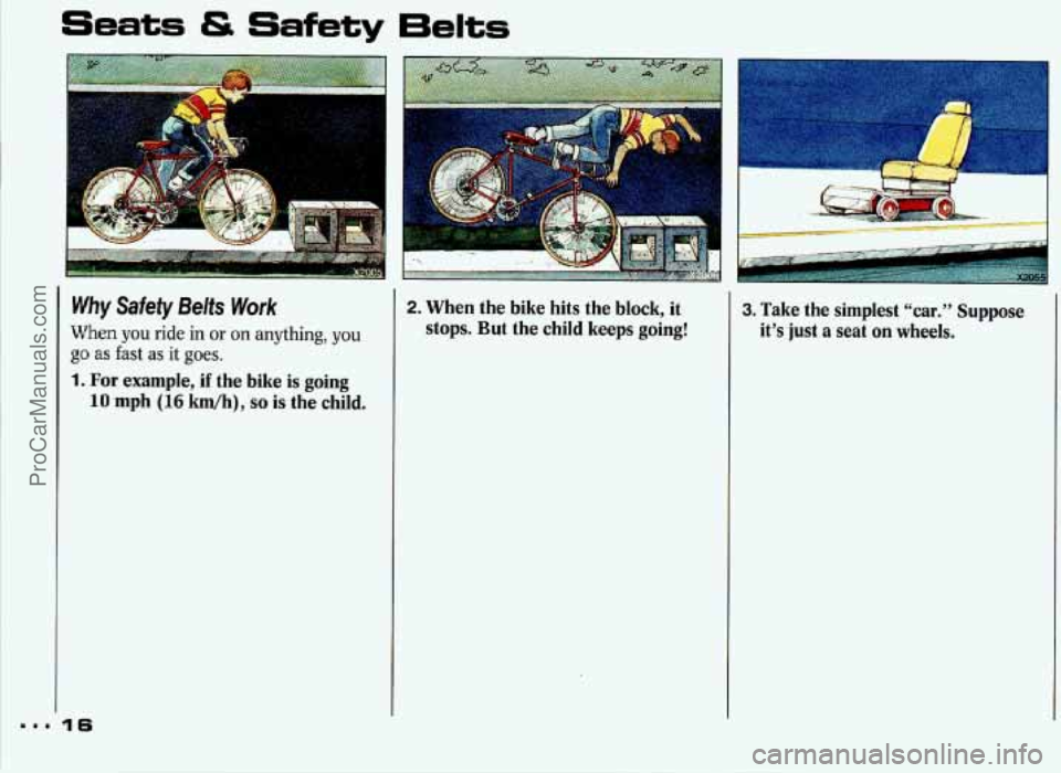 PONTIAC GRAND-PRIX 1993 User Guide Seats & Safety 6elts
Why Safety Belts Work
When you ride in or on anything, you
1. For example, if the bike is going
as fast as it goes.
10 mph (16 km/h), so is the child.
2. When the bike PONTIAC GRAND-PRIX 1993 User Guide Seats & Safety 6elts
Why Safety Belts Work
When you ride in or on anything, you
1. For example, if the bike is going
as fast as it goes.
10 mph (16 km/h), so is the child.
2. When the bike