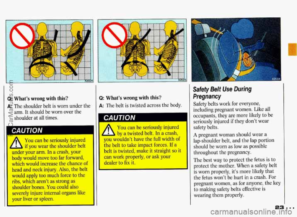PONTIAC GRAND-PRIX 1993 Owners Manual 2: What’s wrong with this?
k The shoulder belt is worn under the
arm. It should be worn over the
shoulder at ail times.
1 CAUTlON I
You can be seriously injured
if you wear th PONTIAC GRAND-PRIX 1993 Owners Manual 2: What’s wrong with this?
k The shoulder belt is worn under the
arm. It should be worn over the
shoulder at ail times.
1 CAUTlON I
You can be seriously injured
if you wear th