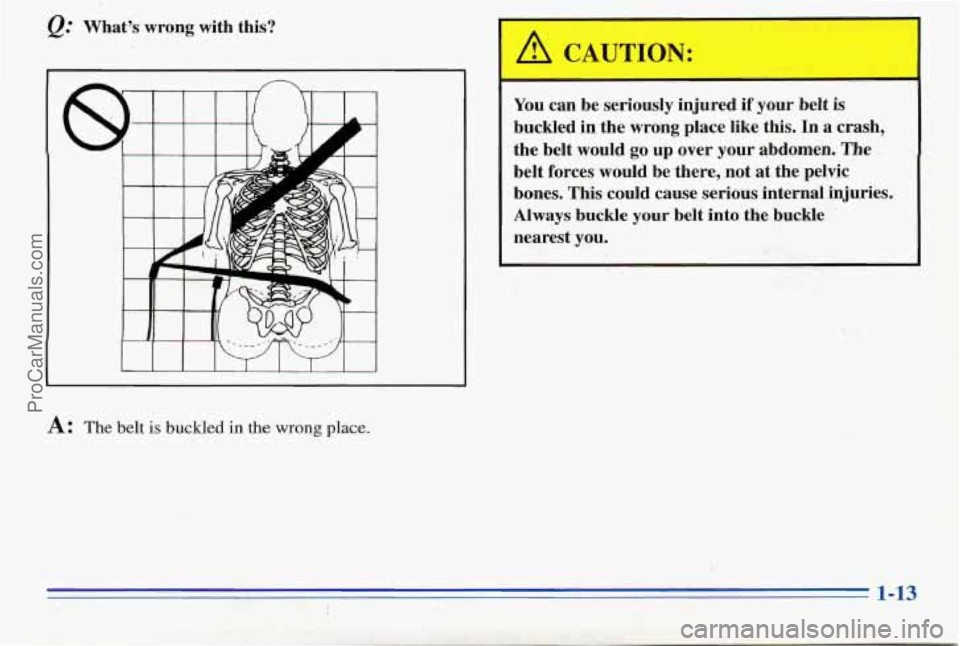 PONTIAC PONTIAC 1996 User Guide Q: whats wrong with this?
.. . . .
1- .. . ,. .. :. A: The belt is buckled in the wrong place. . #
You can be seriously injured if your belt is
buckled in the wrong place like t PONTIAC PONTIAC 1996 User Guide Q: whats wrong with this?
.. . . .
1- .. . ,. .. :. A: The belt is buckled in the wrong place. . #
You can be seriously injured if your belt is
buckled in the wrong place like t