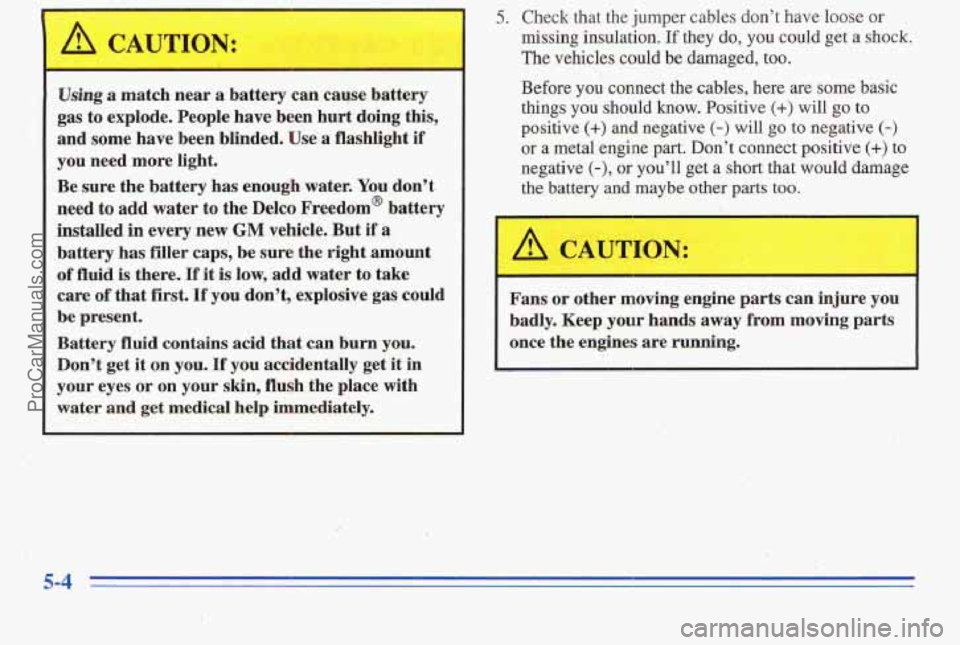 PONTIAC PONTIAC 1996 Owners Manual ~~ Using a match
near a battery can cause battery
gas
to explode. People have been hurt doing this,
and some have been blinded. Use a flashlight if
you need more light.
Be sure PONTIAC PONTIAC 1996 Owners Manual ~~ Using a match
near a battery can cause battery
gas
to explode. People have been hurt doing this,
and some have been blinded. Use a flashlight if
you need more light.
Be sure