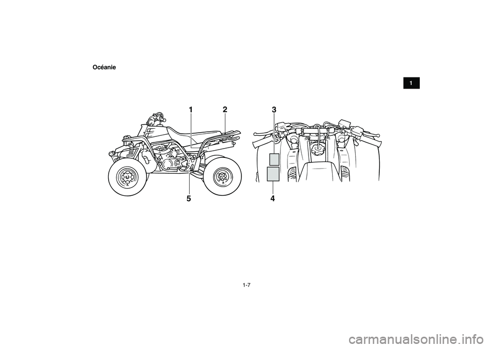 YAMAHA BANSHEE 350 2011 Notices Demploi (in French)
1-7
1
2
3
4
5
6
7
8
9
10
11
Océanie
12
53
4 YAMAHA BANSHEE 350 2011 Notices Demploi (in French)
1-7
1
2
3
4
5
6
7
8
9
10
11
Océanie
12
53
4