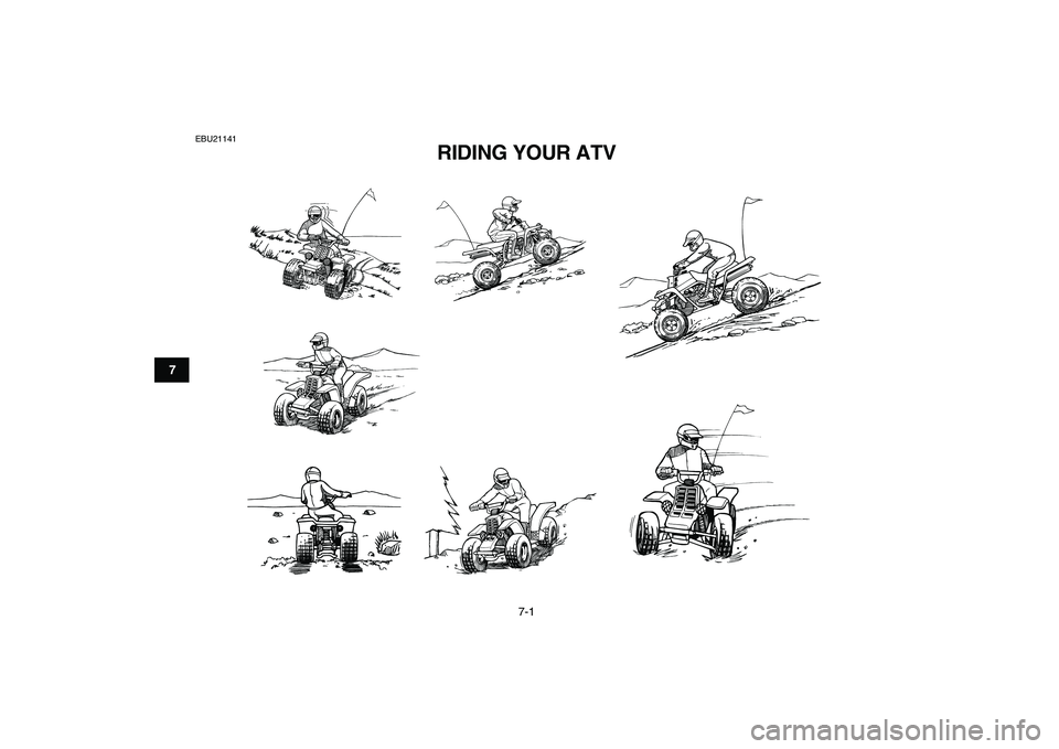 YAMAHA BANSHEE 350 2008 Workshop Manual  
7-1 
1
2
3
4
5
67
8
9
10
11
 
EBU21141 
RIDING YOUR ATV  
