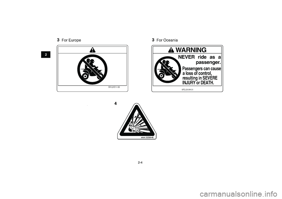 YAMAHA BANSHEE 350 2007 User Guide  
2-4 
12
3
4
5
6
7
8
9
10
11 