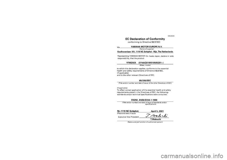 YAMAHA BEAR TRACKER 250 2002  Notices Demploi (in French) EBU00000
EE.book  Page 2  Monday, June 25, 2001  2:27 PM 