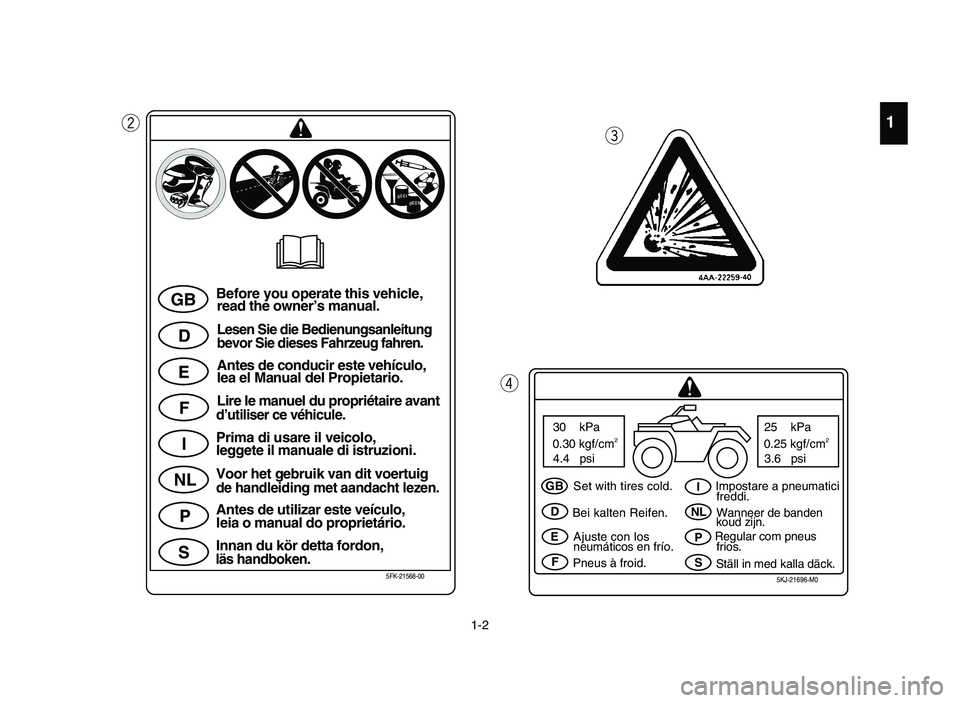 YAMAHA BLASTER 200 2006 Manuale de Empleo (in Spanish) 1
1-2
w
e
rq
GB
D
E
F
I
NL
P
SBefore you operate this vehicle,
read the owner’s manual.
Lesen Sie die Bedienungsanleitung
bevor Sie dieses Fahrzeug fahren.
Antes de conducir este vehículo,
lea el M YAMAHA BLASTER 200 2006 Manuale de Empleo (in Spanish) 1
1-2
w
e
rq
GB
D
E
F
I
NL
P
SBefore you operate this vehicle,
read the owner’s manual.
Lesen Sie die Bedienungsanleitung
bevor Sie dieses Fahrzeug fahren.
Antes de conducir este vehículo,
lea el M