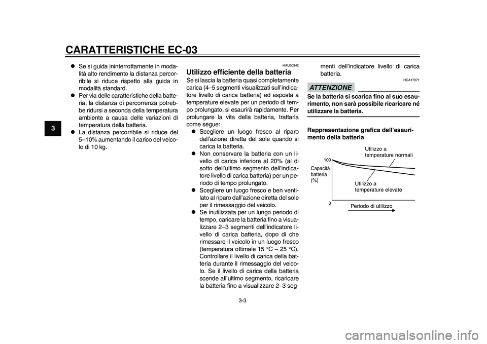 YAMAHA EC-03 2011 Manuale duso (in Italian) CARATTERISTICHE EC-03
3-3
1
23
4
5
6
7
8
9
Se si guida ininterrottamente in moda-
lità alto rendimento la distanza percor-
ribile si riduce rispetto alla guida in
modalità standard.
Per via YAMAHA EC-03 2011 Manuale duso (in Italian) CARATTERISTICHE EC-03
3-3
1
23
4
5
6
7
8
9
Se si guida ininterrottamente in moda-
lità alto rendimento la distanza percor-
ribile si riduce rispetto alla guida in
modalità standard.
Per via