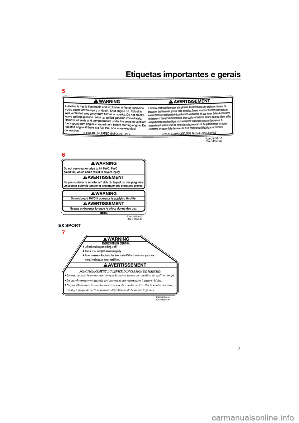 YAMAHA EX DELUXE 2022  Manual de utilização (in Portuguese) Etiquetas importantes e gerais
7
EX SPORT
F3V-U416A-10
F3V-U416A-30
F3Y-U415B-10
F3Y-U415B-30
6 5
F3K-U41D5-10
F3K-U41D5-30
7
UF3Y75P0.book  Page 7  Monday, July 19, 2021  11:34 AM 