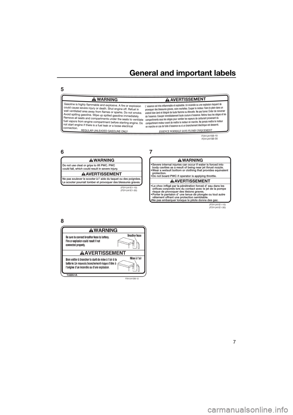 YAMAHA EX DELUXE 2018 User Guide General and important labels
7
F0V-U41DB-12
(F3Y-U41E1-10) 
(F3Y-U41E1-30)
(F3Y-U41E1-10) 
(F3Y-U41E1-30)
F3Y-U415B-10 
F3Y-U415B-30
6
87 5
UF3Y71E0.book  Page 7  Thursday, May 25, 2017  11:17 AM 