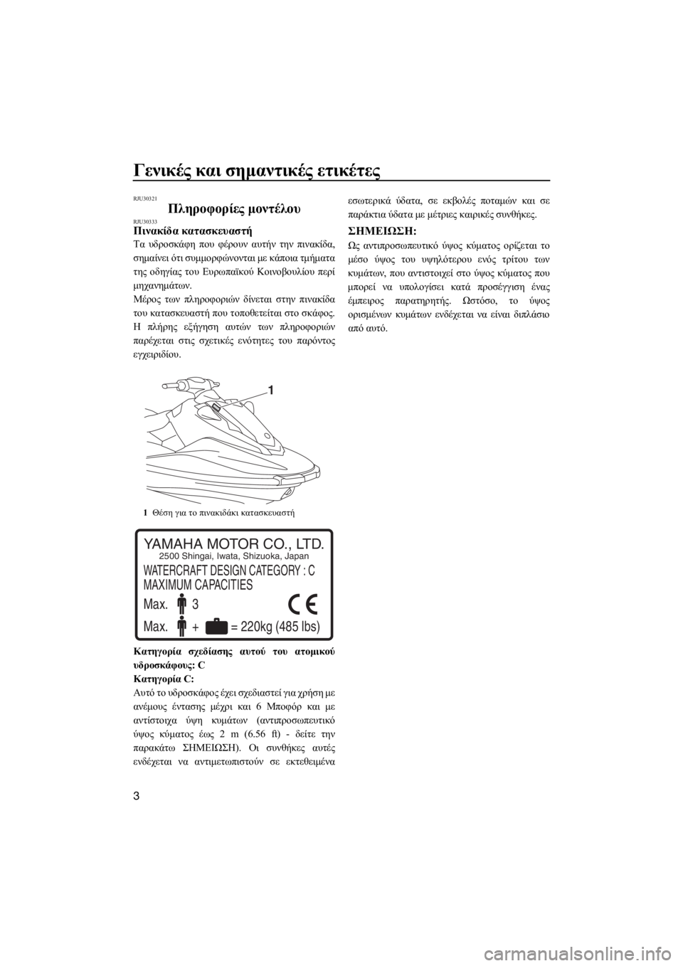 YAMAHA EX 2018  ΟΔΗΓΌΣ ΧΡΉΣΗΣ (in Greek) Γενικές και σημαντικές ετικέτες
3
RJU30321
Πληροφορίες μοντέλουRJU30333Πινακίδα κατασκευαστή
Τα υδροσκάφη που φέρο�