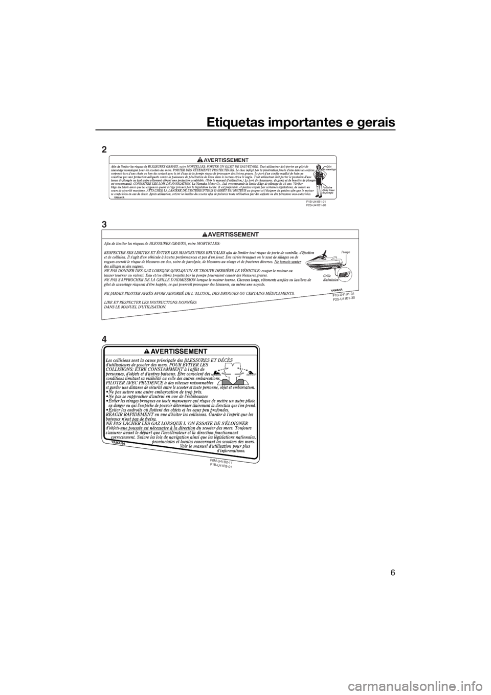 YAMAHA EX 2018 Manual de utilização (in Portuguese) Etiquetas importantes e gerais
6
F
1
B
-U
4
1
B
1
-3
1
F
2
S
-U
4
1
B
1
-3
0
F1B-U41B1-21
F2S-U41B1-20
F0M-U41B2-11
F1B-U41B2-01
3
4 2
UF3Y71P0.book Page 6 Wednesday, May 24, 2017 3:23 PM YAMAHA EX 2018 Manual de utilização (in Portuguese) Etiquetas importantes e gerais
6
F
1
B
-U
4
1
B
1
-3
1
F
2
S
-U
4
1
B
1
-3
0
F1B-U41B1-21
F2S-U41B1-20
F0M-U41B2-11
F1B-U41B2-01
3
4 2
UF3Y71P0.book Page 6 Wednesday, May 24, 2017 3:23 PM